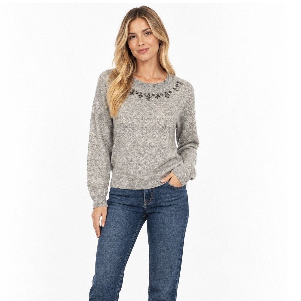 Hollister Women's Embellished Crew Neck Knit Jeweled Long Sleeve Sweater Size XS